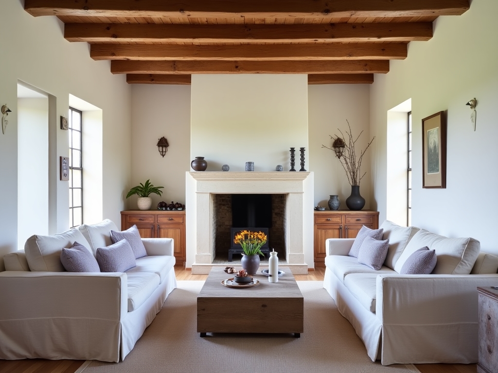 Intérieur d'un gîte aménagé dans une ancienne ferme